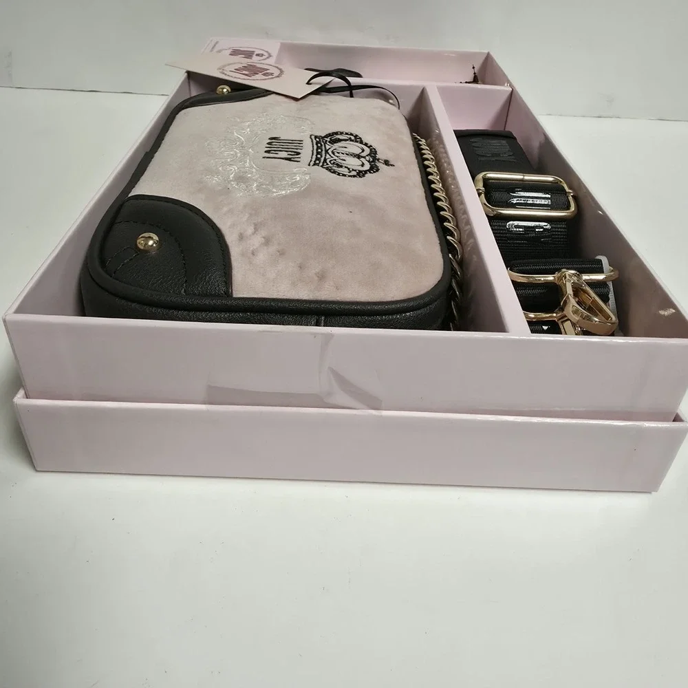 New Juicy Couture Heritage Crossbody W/ Strap & Card Case Black Gift Set Y2K